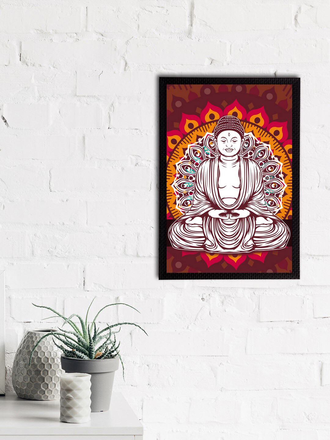 

eCraftIndia Maroon & White Meditating Lord Buddha Satin Matt Texture Framed UV Art Painting
