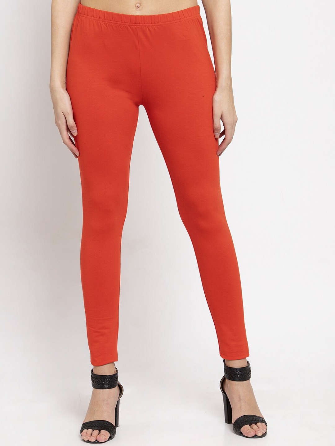 DOOR74 Women Orange Solid Ankle Length Leggings