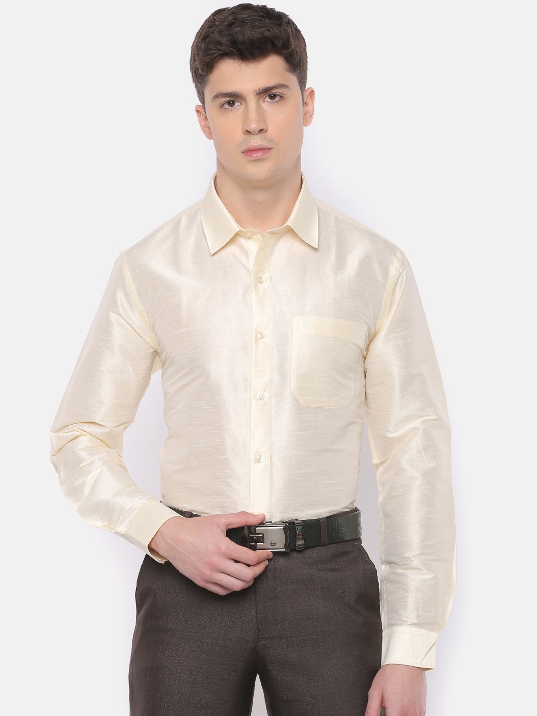 

Ramraj Men Cream-Coloured Regular Fit Solid Formal Shirt
