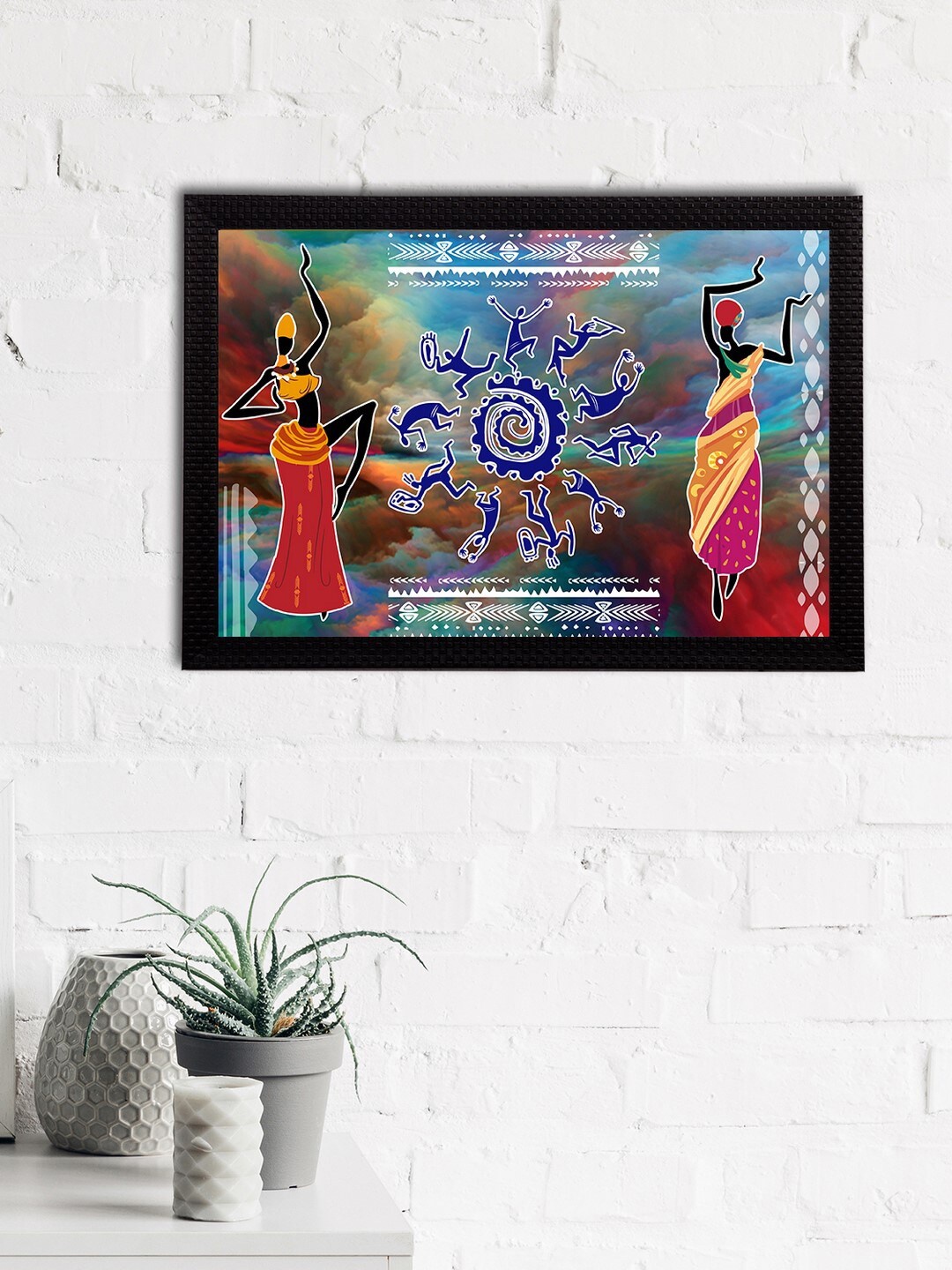 

eCraftIndia Multicoloured Tribal Theme Satin Matt Texture UV Wall Art, Multi