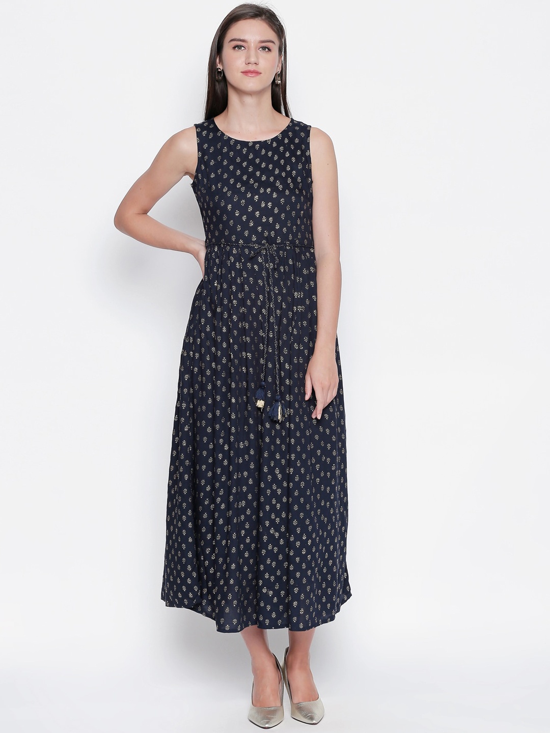 

AKKRITI BY PANTALOONS Women Navy Blue Printed Maxi Dress
