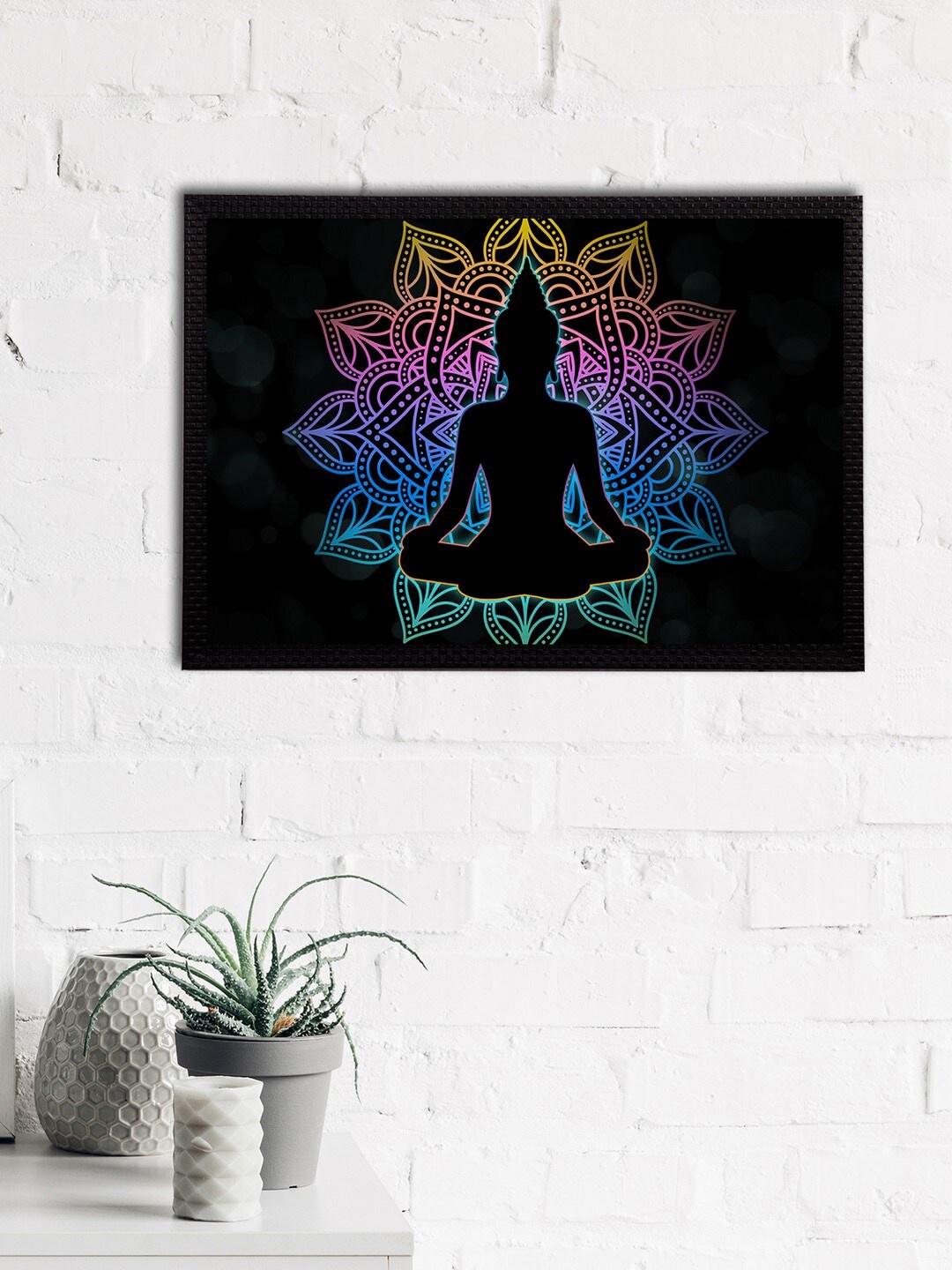 eCraftIndia Black & Blue Meditating Lord Buddha Satin Matt Texture UV Wall Art