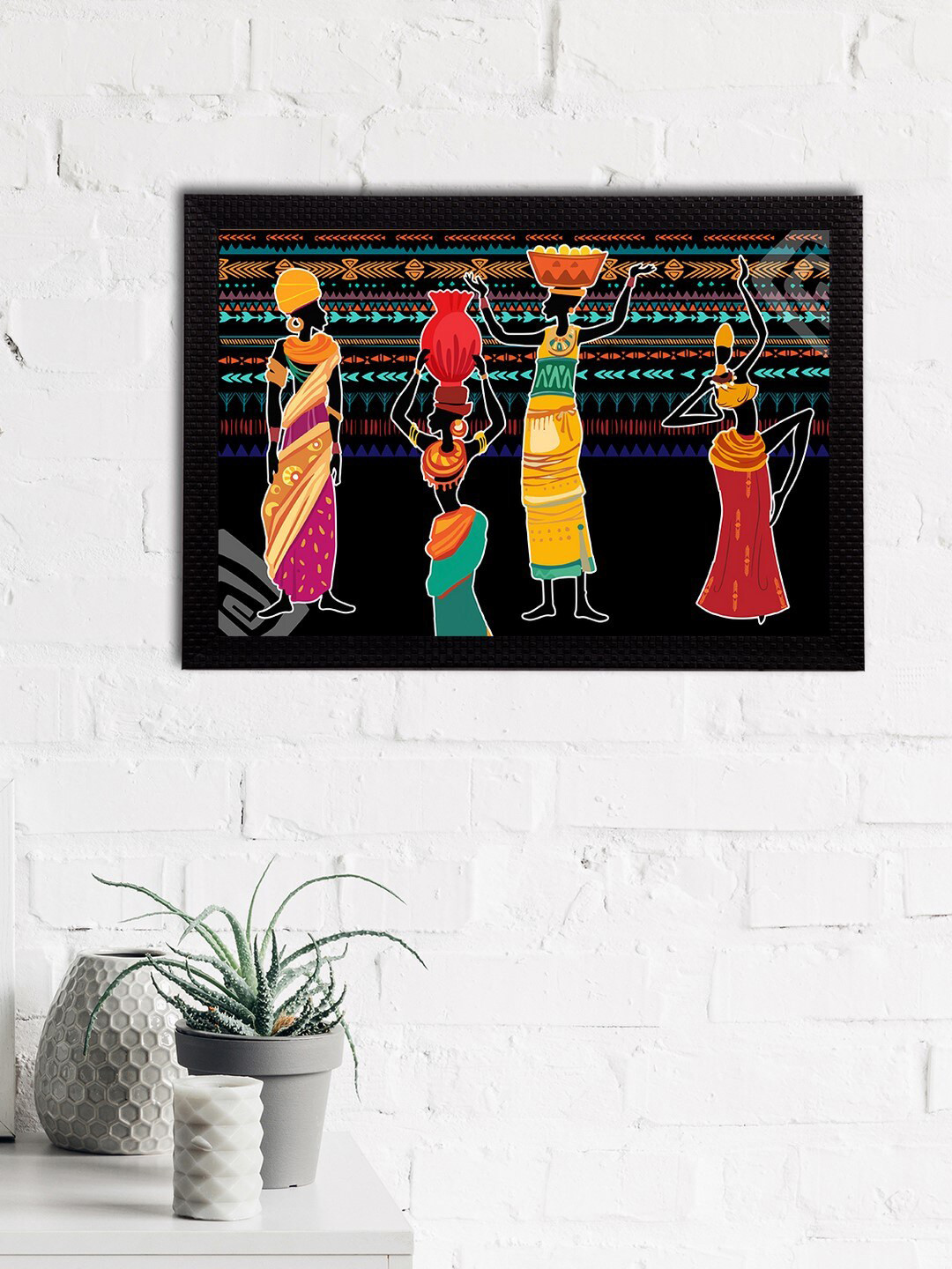 

eCraftIndia Orange & Yellow Tribal Theme Satin Matt Texture UV Art Painting