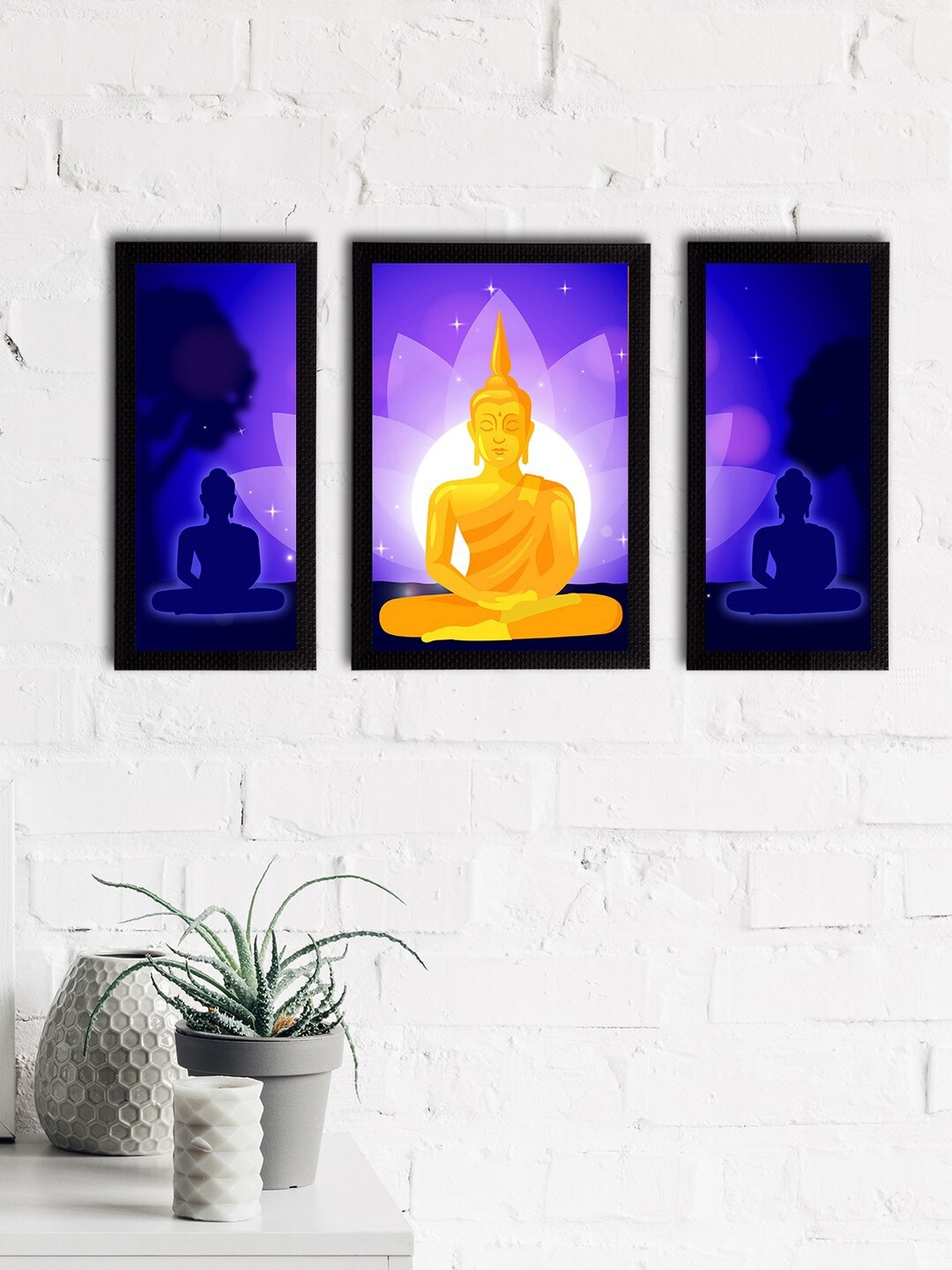 

eCraftIndia Set Of 3 Blue & Yellow Meditating Lord Buddha Wall Paintings