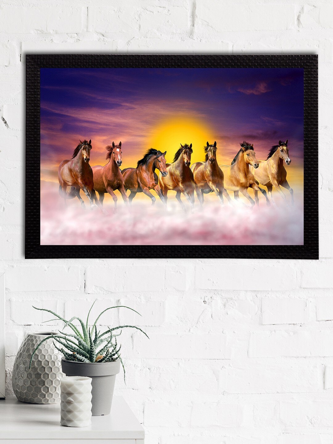 

eCraftIndia Blue & Brown 7 Lucky Running Horses Satin Matt Textured UV Wall Painting