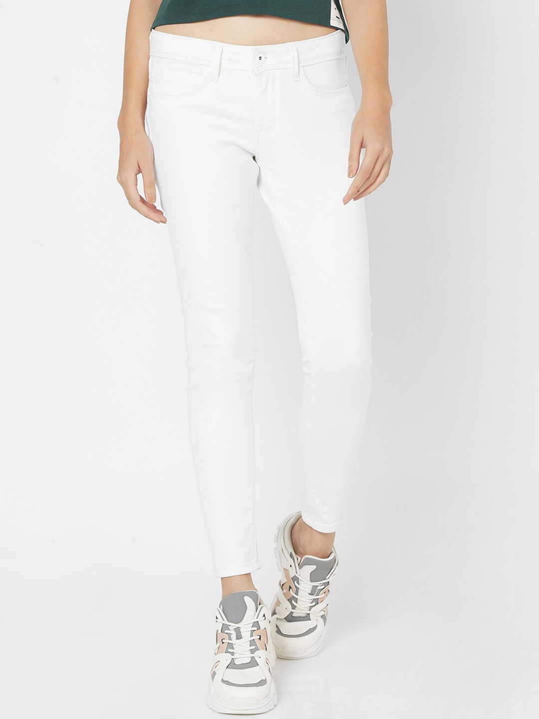 

Pepe Jeans Women White Skinny Fit Mid-Rise Clean Look Jeans