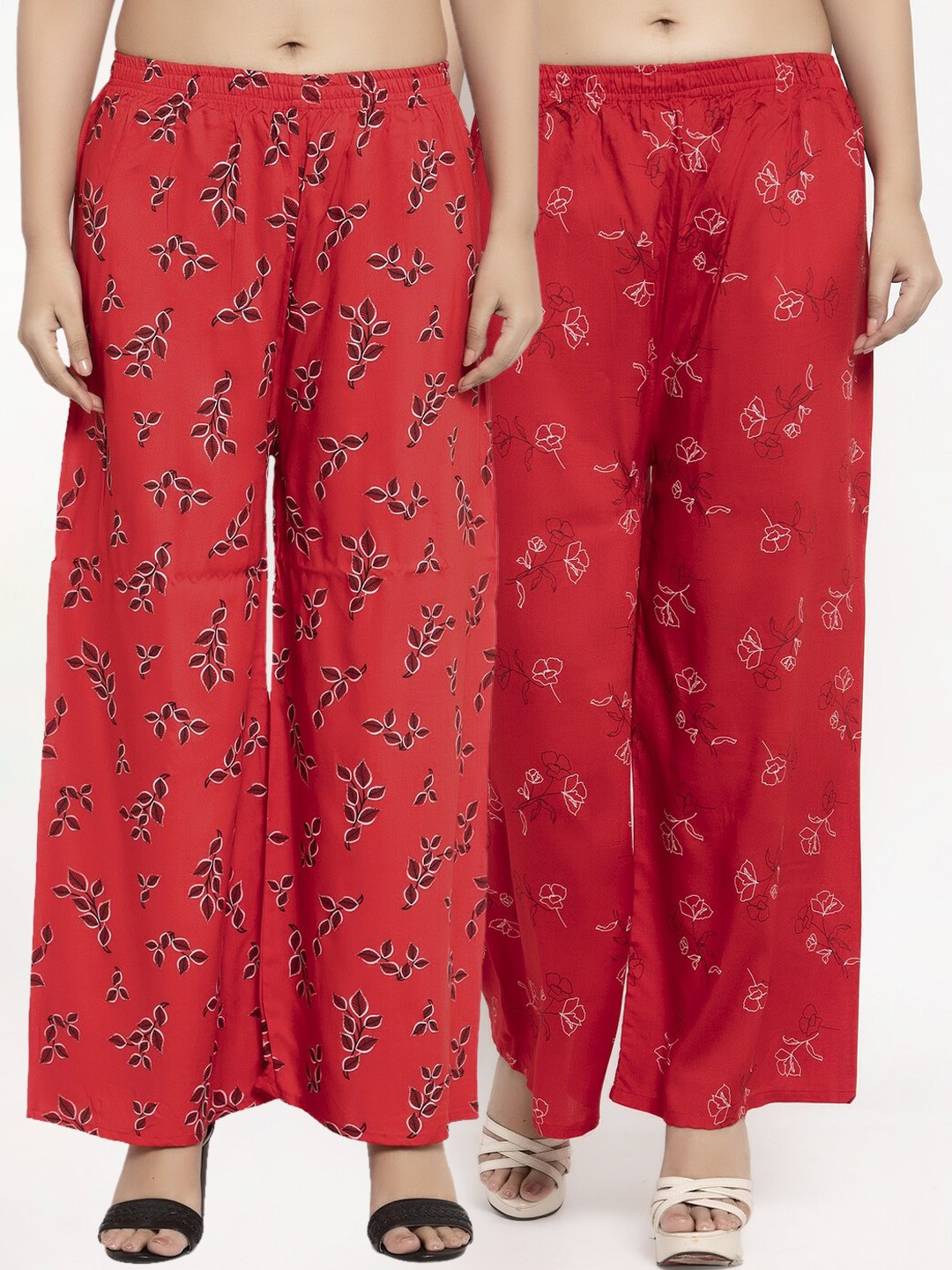 

KLOTTHE Women Pack Of 2 Printed Straight Palazzos, Red