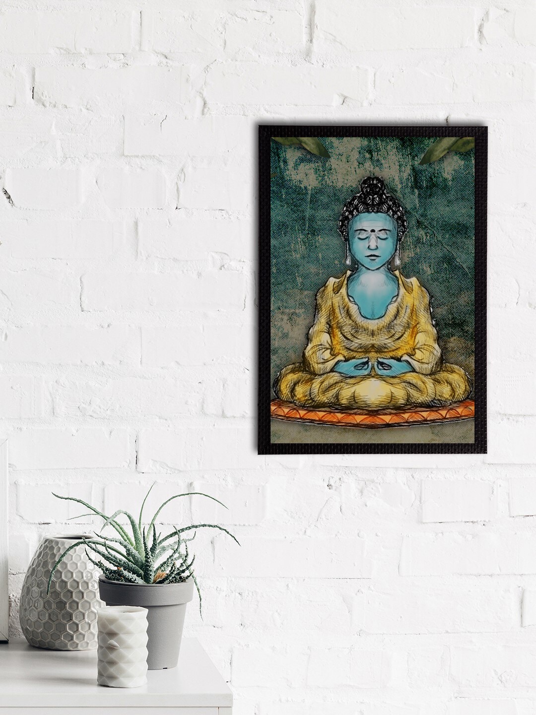 

eCraftIndia Green & Blue Meditating Lord Buddha Satin Matt Textured UV Wall Painting
