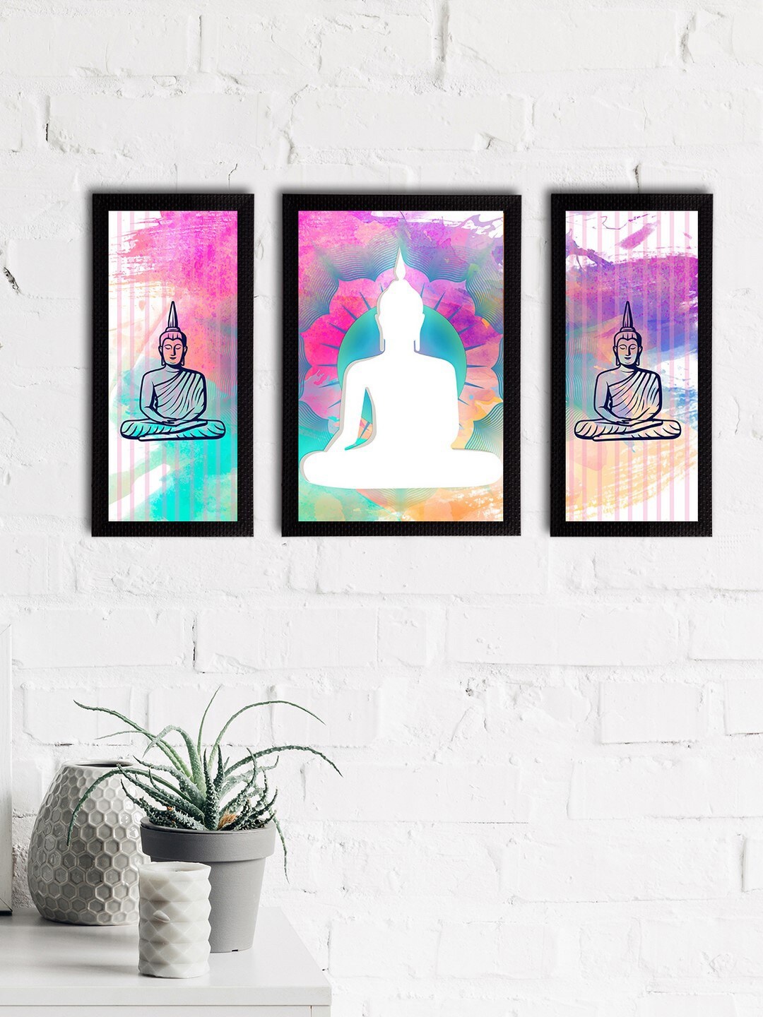 

eCraftIndia Set of 3 Multicoloured Satin Matt Texture Lord Buddha UV Wall Art, Multi