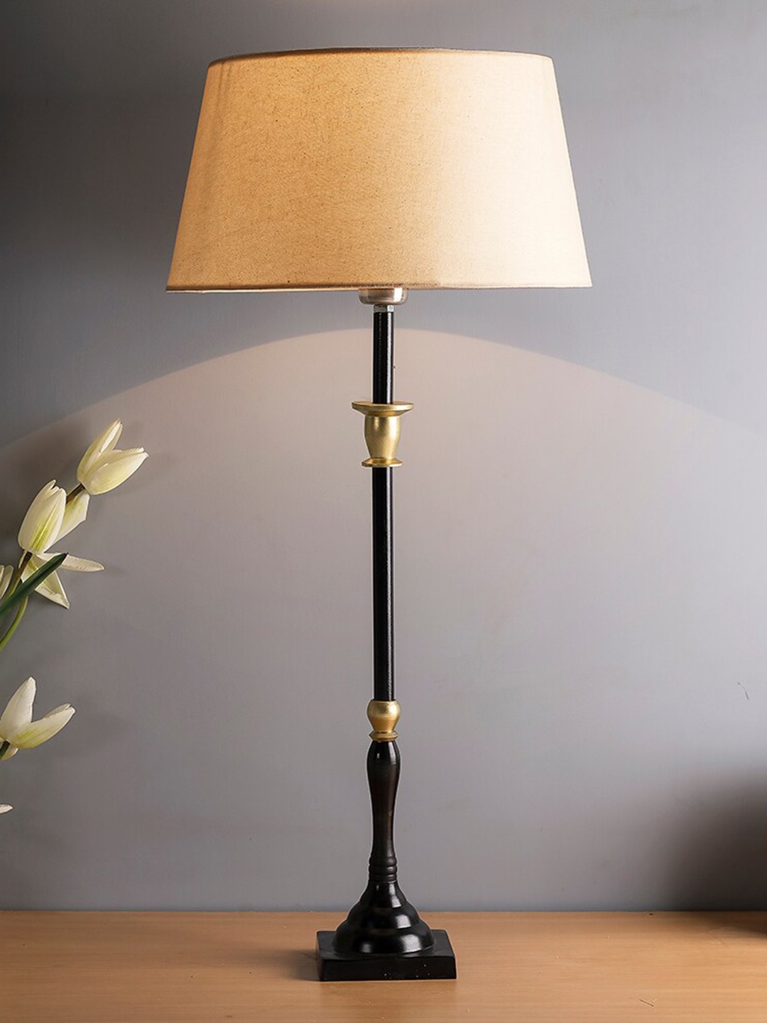 Homesake Gold-Toned & Black Solid Candlestick Shaped Table Lamp