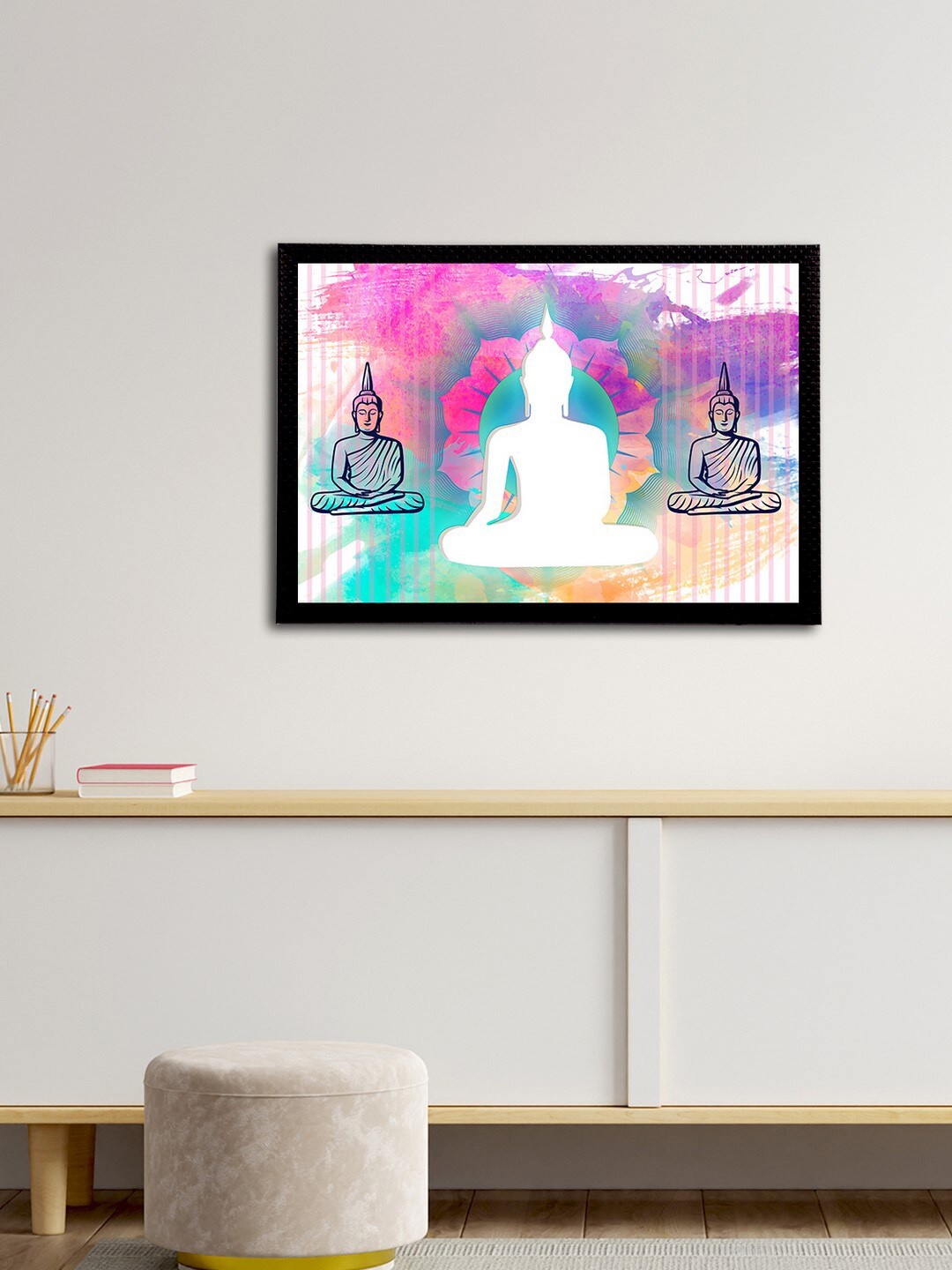 

eCraftIndia Multicoloured Meditating Lord Buddha Satin Matt Textured UV Wall Painting, Multi
