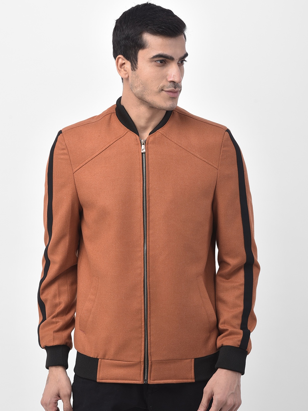 

LUXURAZI Men Rust Solid Bomber Jacket