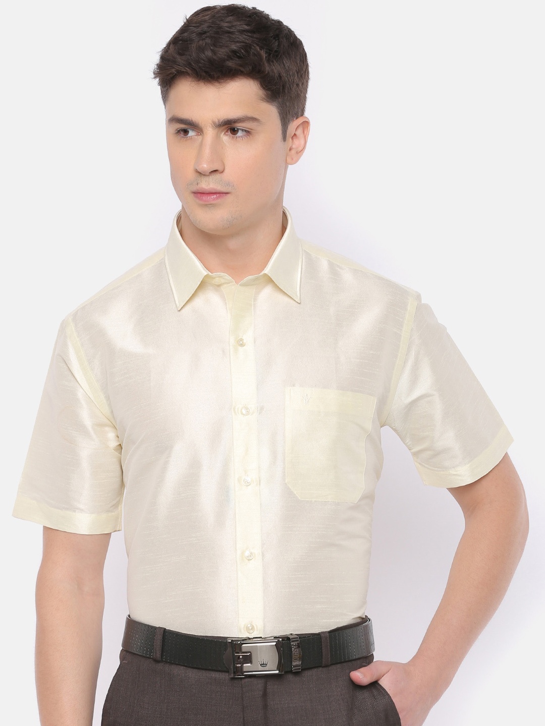 

Ramraj Men Cream-Coloured Regular Fit Solid Formal Shirt