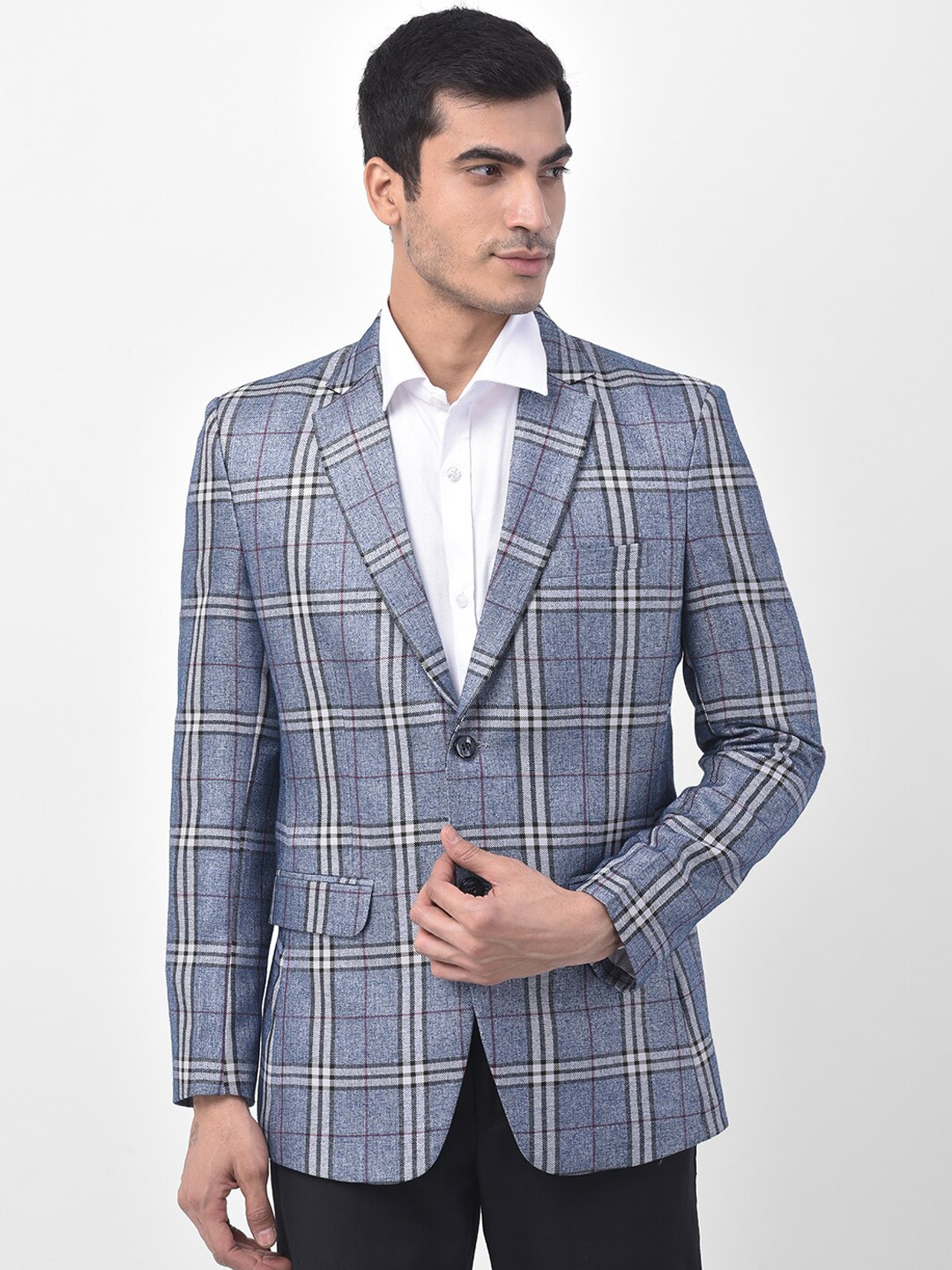 

LUXURAZI Men Blue & Black Checked Tailored Fit Single-Breasted Casual Blazer