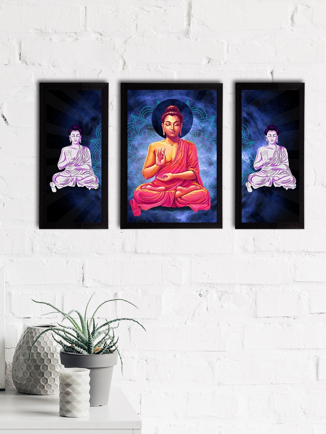 

eCraftIndia Set of 3 Blue & Purple Meditating Lord Buddha Satin Matt Textured UV Art Paintings