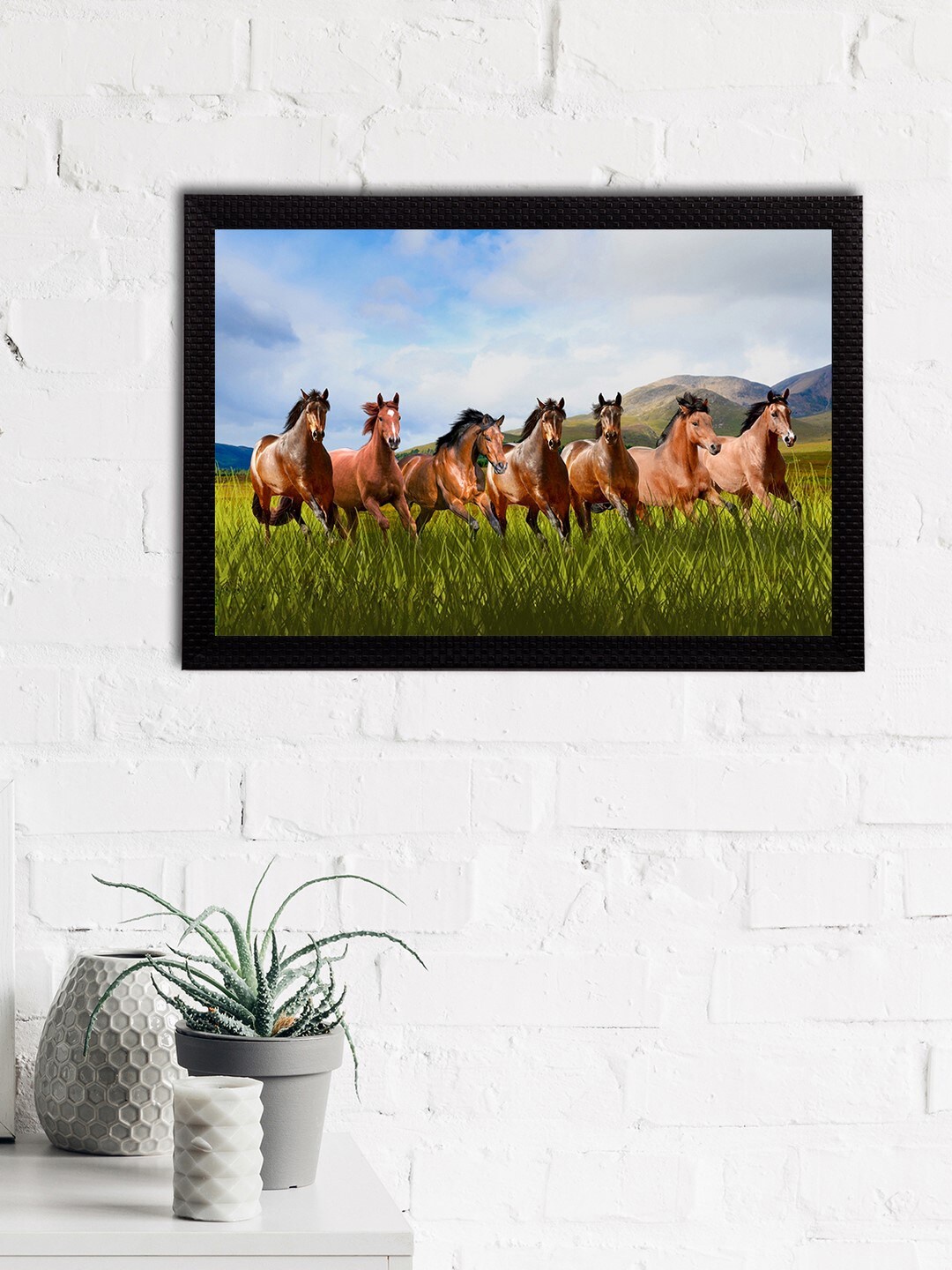 

eCraftIndia Blue & Green 7 Lucky Horse Satin Matt Texture UV Wall Art