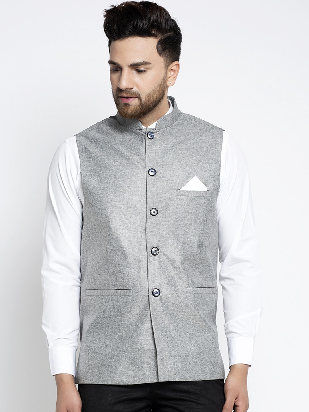 

Jompers Men Grey Solid Nehru Jacket