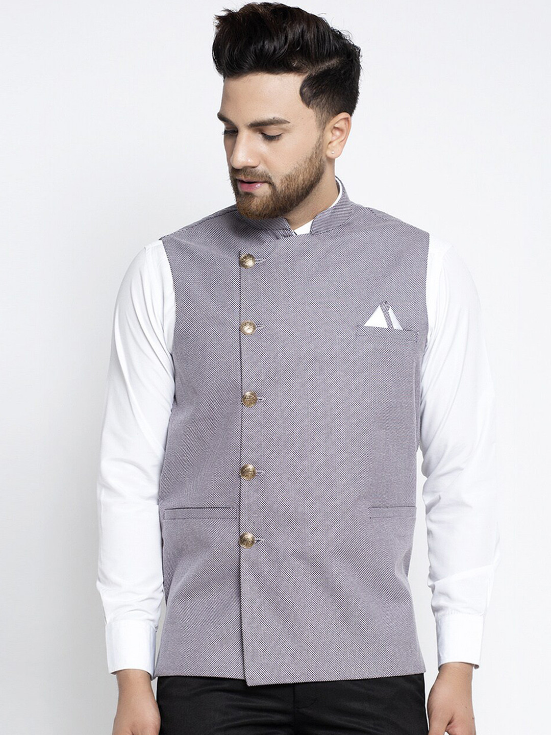 

Jompers Men Lavender Woven Design Pure Cotton Nehru Jacket