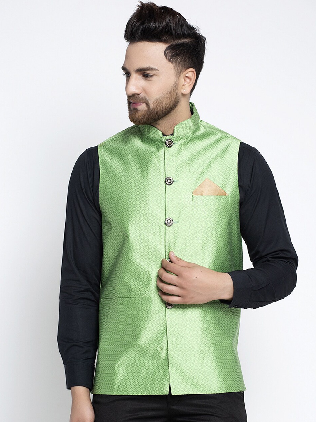

Jompers Men Green Solid Nehru Jacket