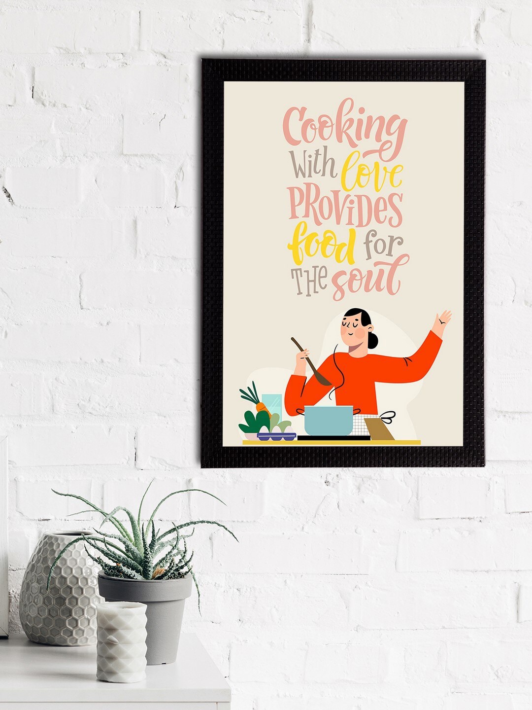 

eCraftIndia Cream-coloured Cooking With Love Provides Food For The Soul Satin Matt Texture UV Wall Art