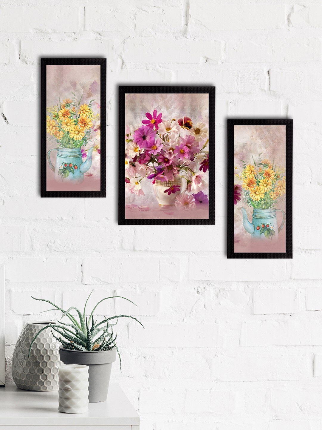 

eCraftIndia Set of 3 Mauve & Pink Botanical & Floral Satin Matt Textured UV Wall Paintings