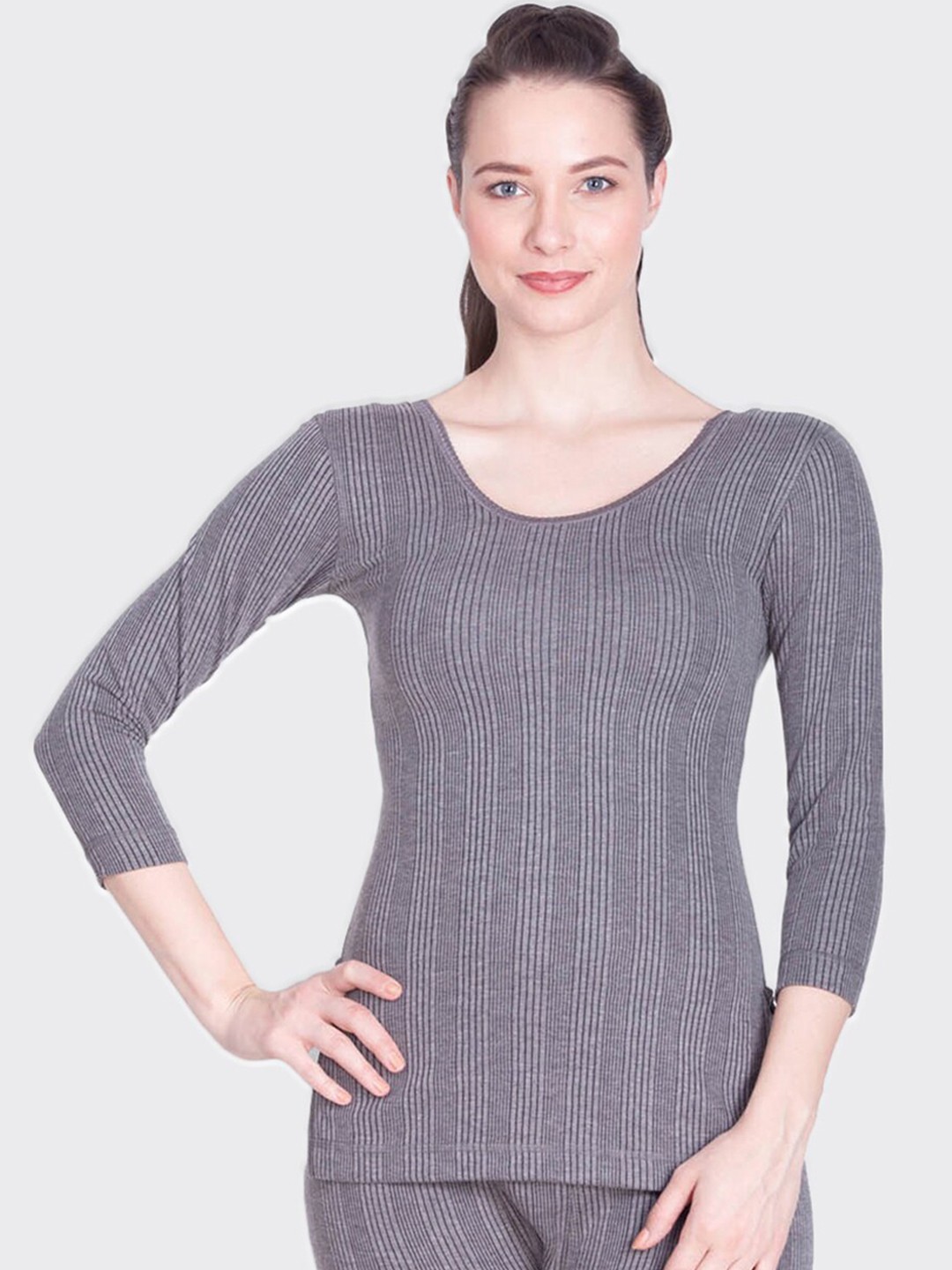 

Lux Inferno Women Charcoal Grey Striped Thermal Top