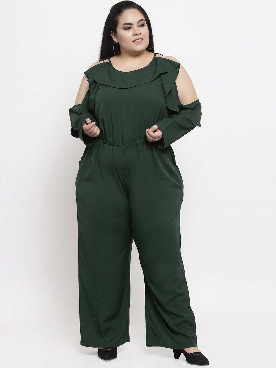

Flambeur Women Plus Size Green Solid Basic Jumpsuit
