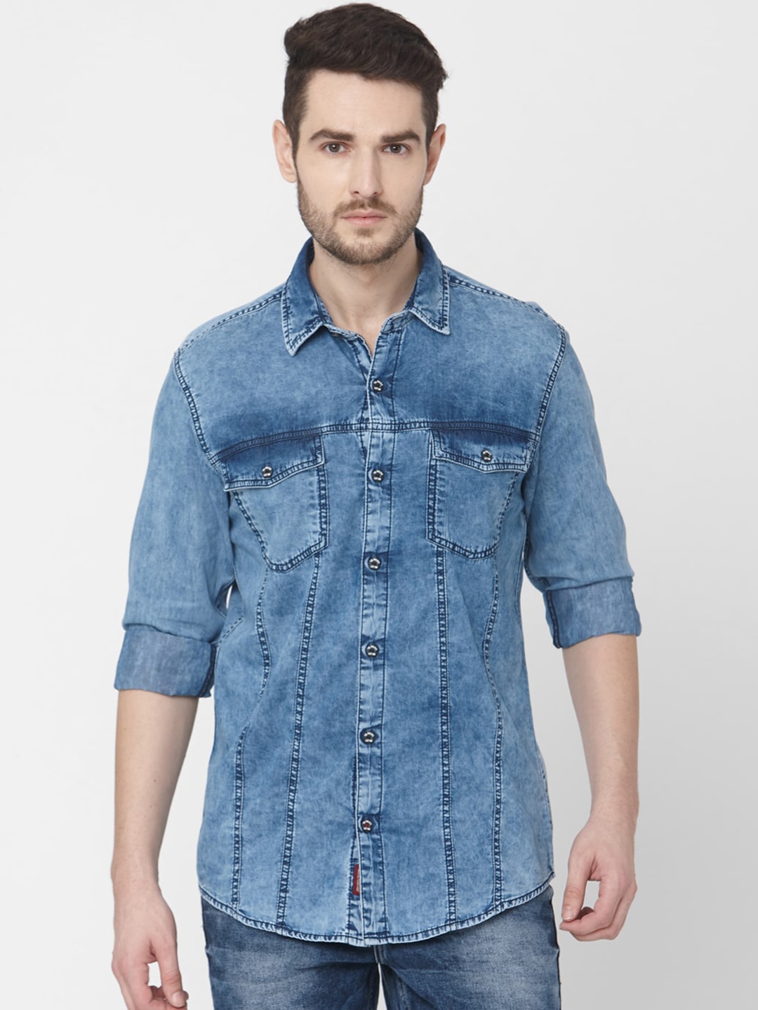 

Mufti Men Blue Slim Fit Faded Casual Shirt