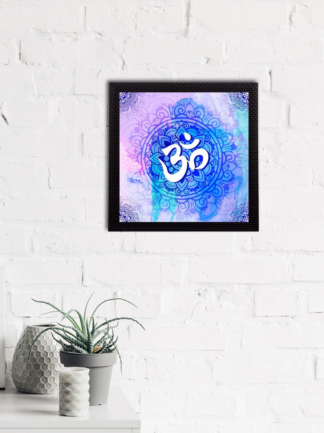 eCraftIndia Blue Om Symbol Satin Matt Texture UV Wall Art