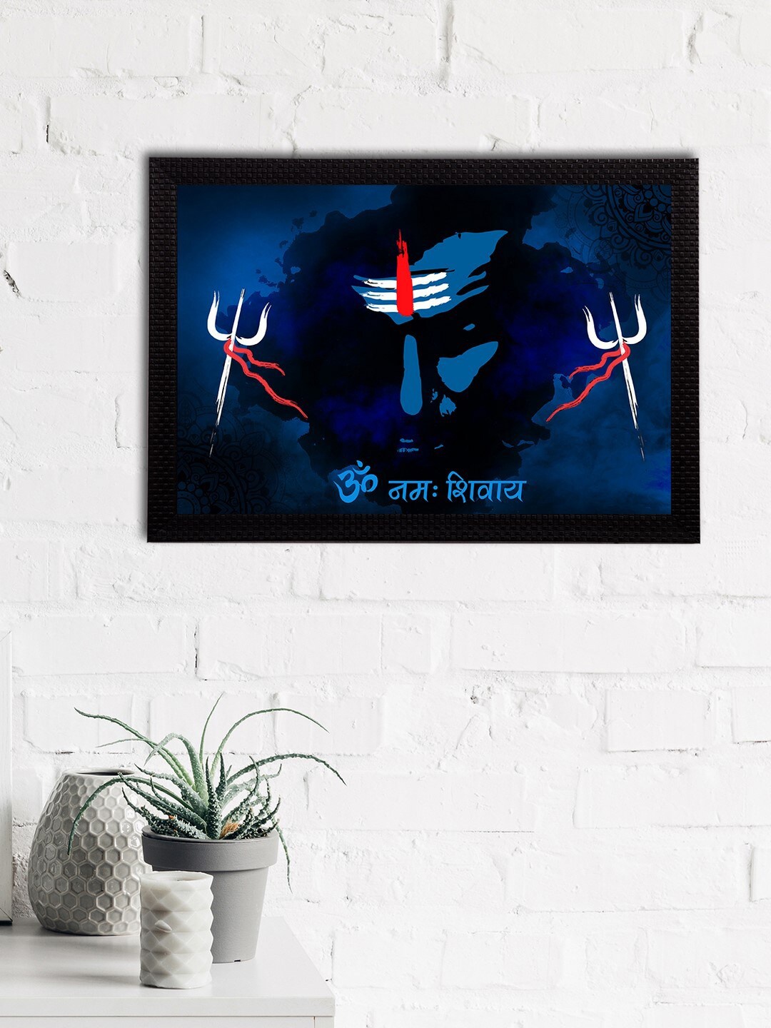 eCraftIndia Blue & Black Lord Shiva Satin Matt Textured UV Wall Painting