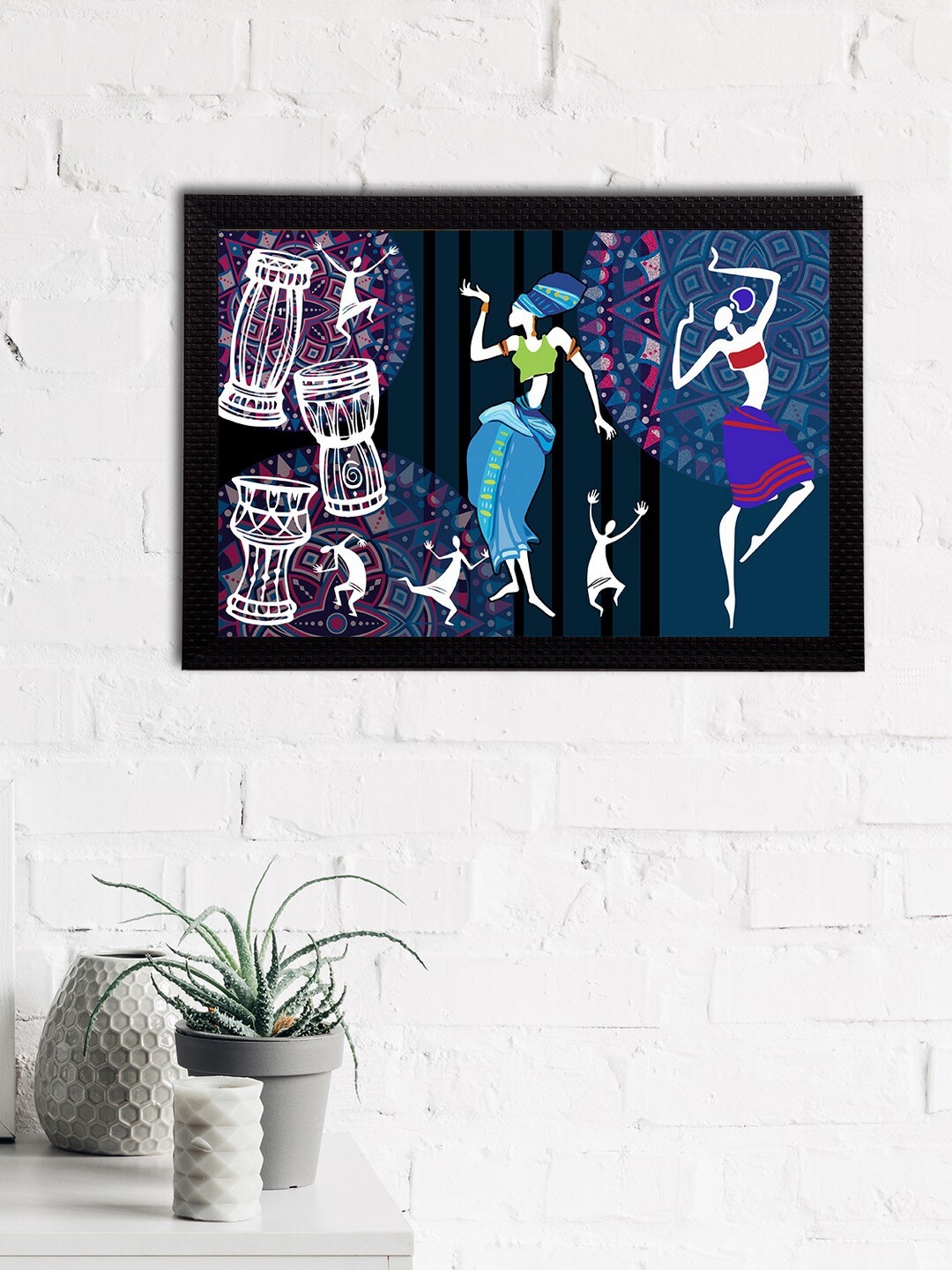 

eCraftIndia Blue & White Tribal Theme Satin Matt Textured UV Wall Painting