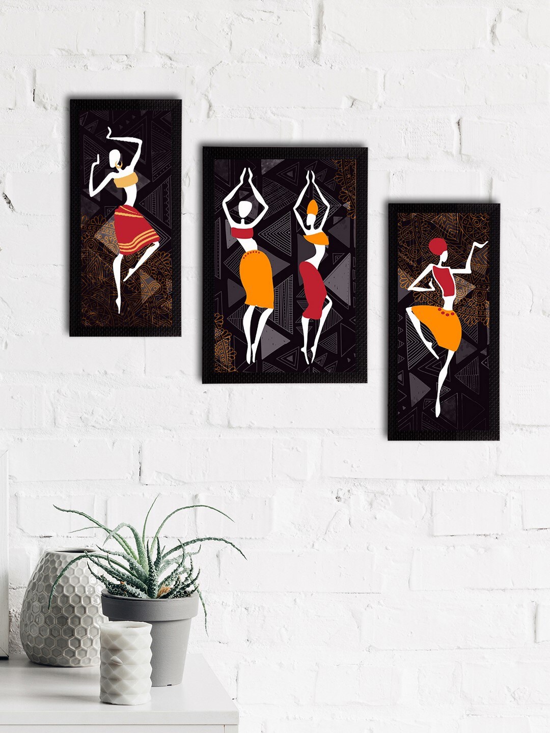 

eCraftIndia Set of 3 Multicoloured Satin Matt Texture Tribal UV Wall Art, Multi