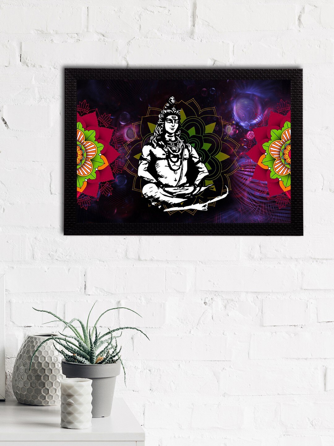 

eCraftIndia Black & White Lord Shiva Satin Matt Textured UV Wall Painting
