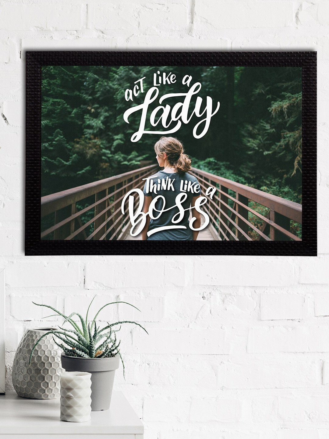 

eCraftIndia Green & White "Act Like A Lady Think Like a Boss" Motivational Quote Matt Texture UV Art Painting