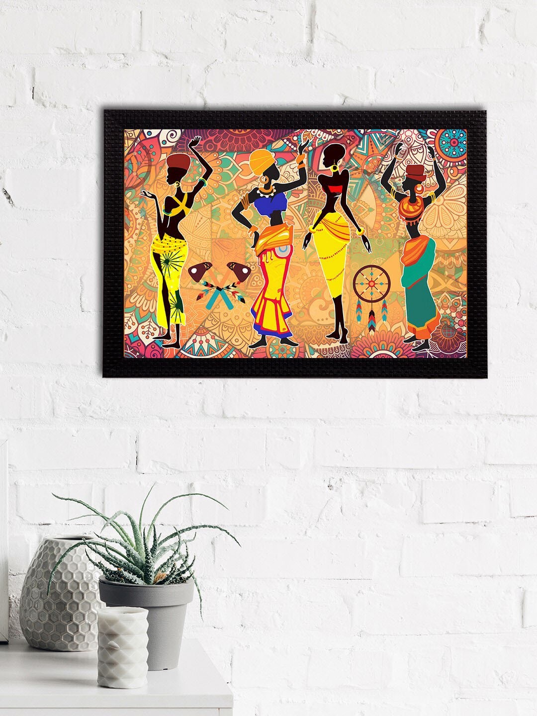 

eCraftIndia Blue & Yellow Tribal Theme Satin Matt Texture UV Art Painting