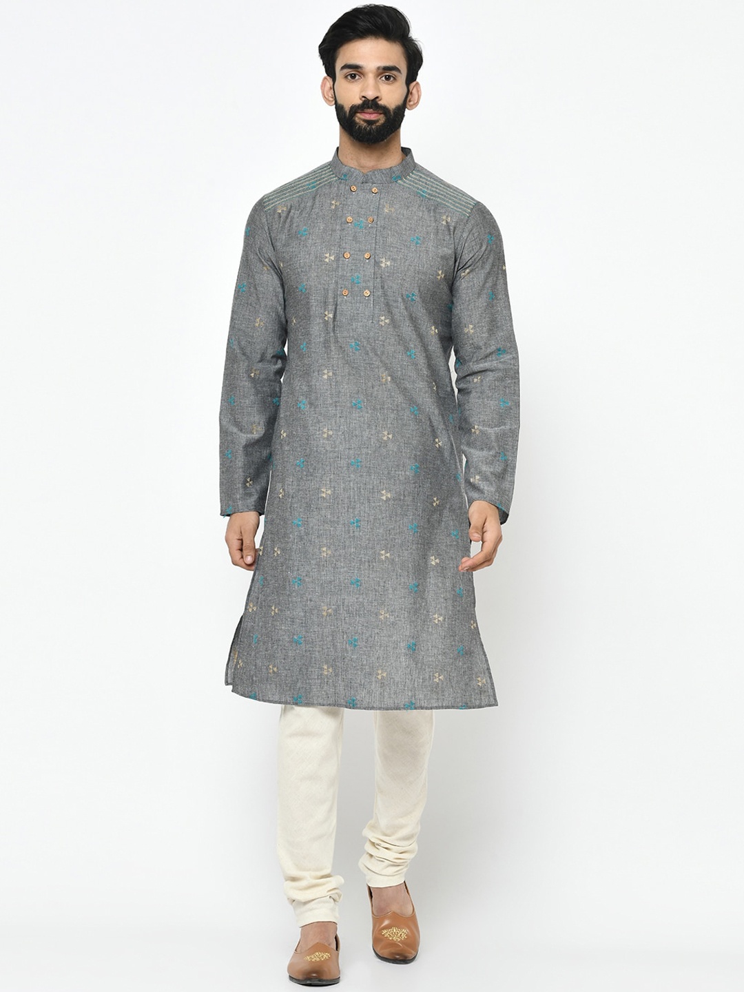 

Vartah Men Handloom Grey Kurta Set