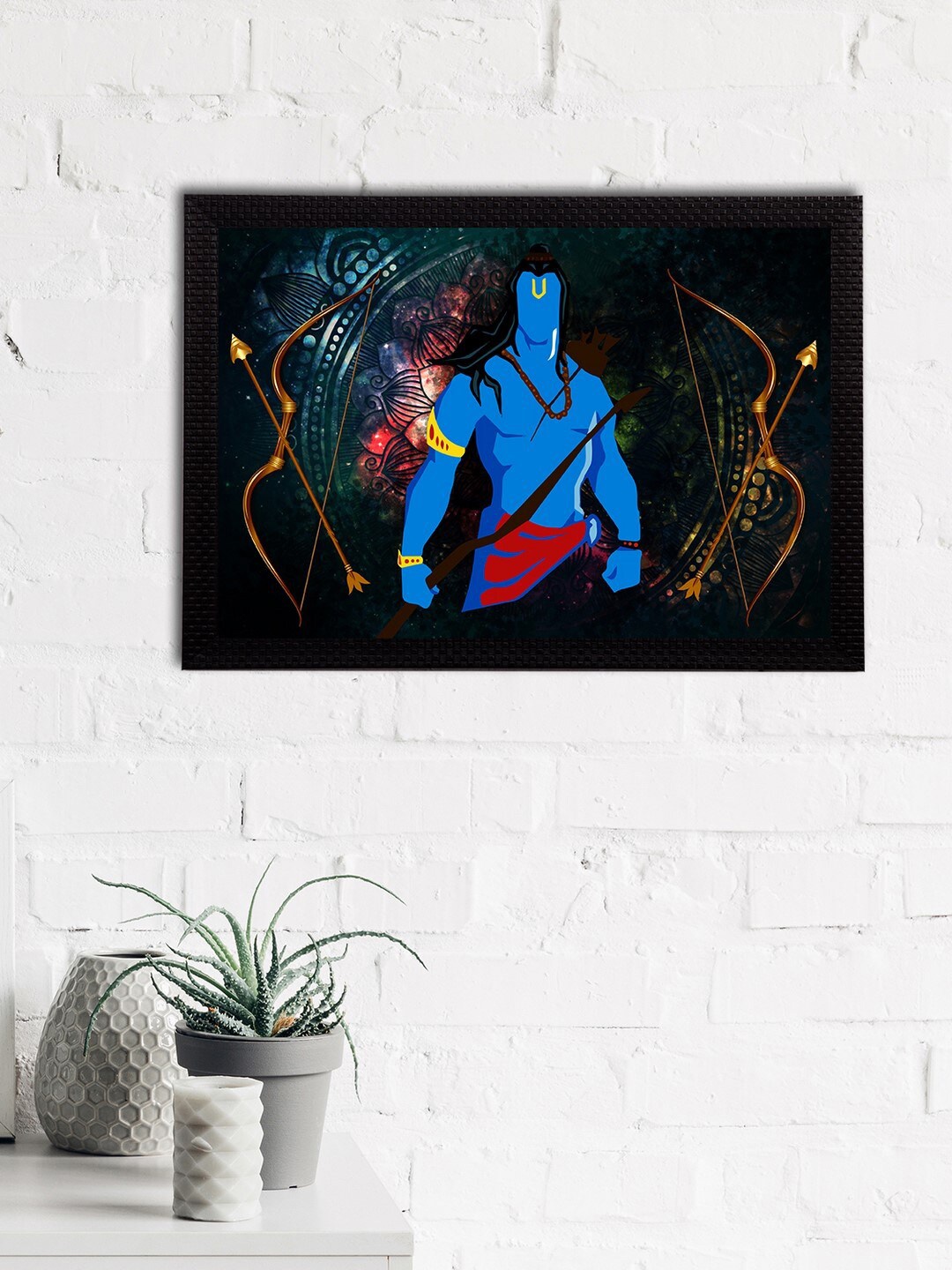 

eCraftIndia Blue & Brown Lord Ram Satin Matt Textured UV Wall Painting