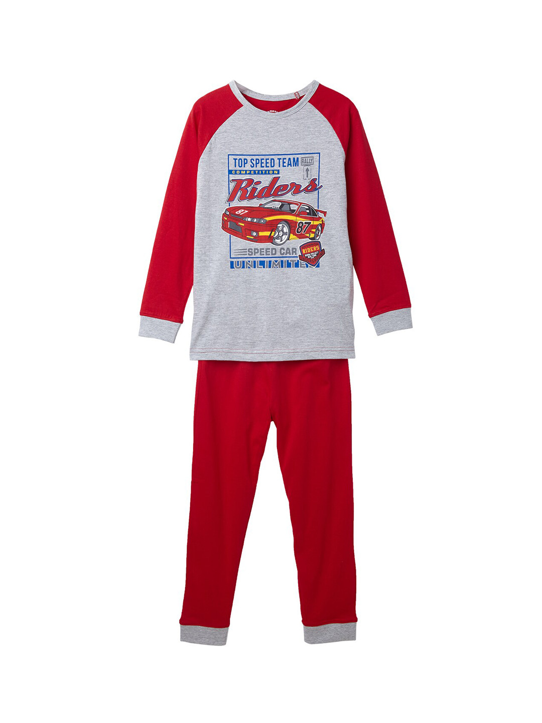 

Cub McPaws Boys Red & Grey-Melange Printed Night Suit