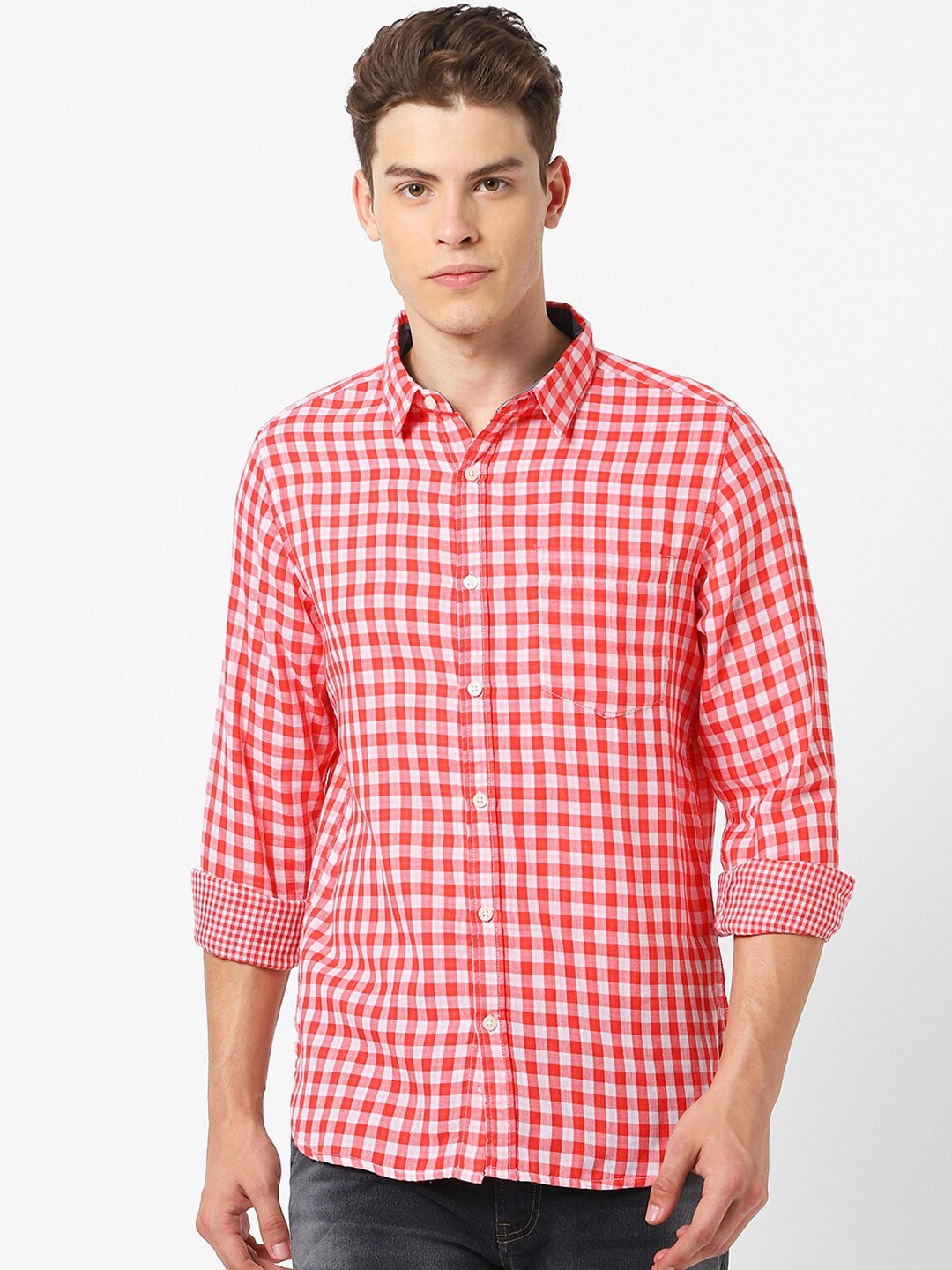 MARCA Disati Men Red Slim Fit Checked Casual Shirt