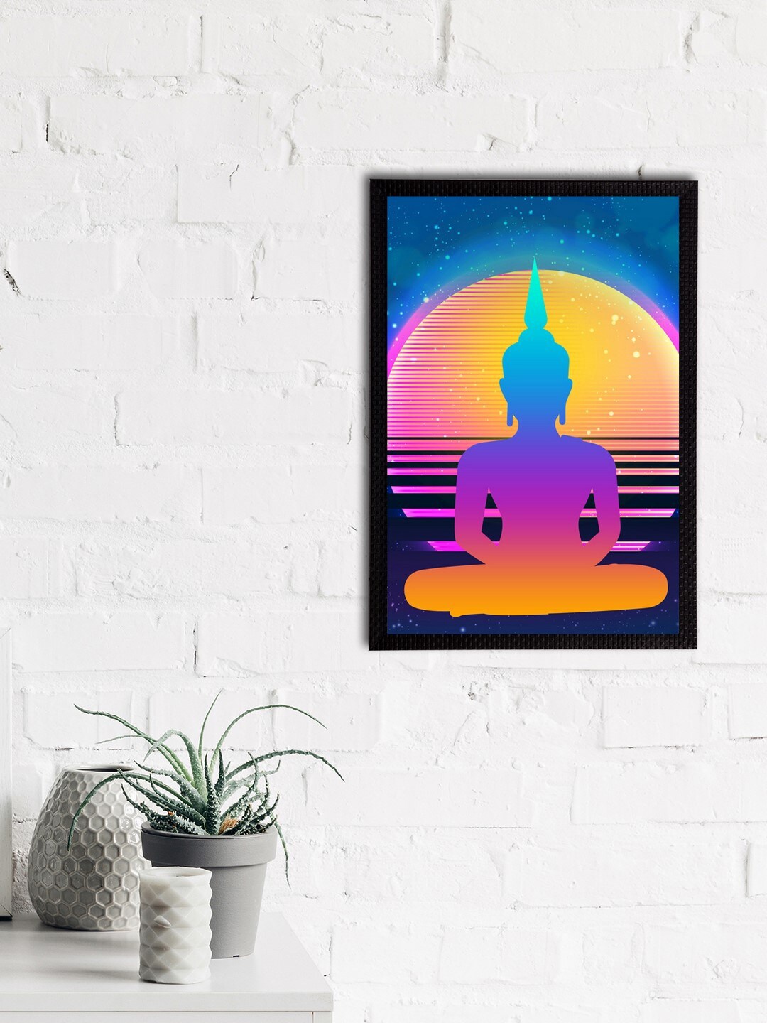 eCraftIndia Blue & Orange Meditating Lord Buddha Satin Matt Textured UV Wall Art