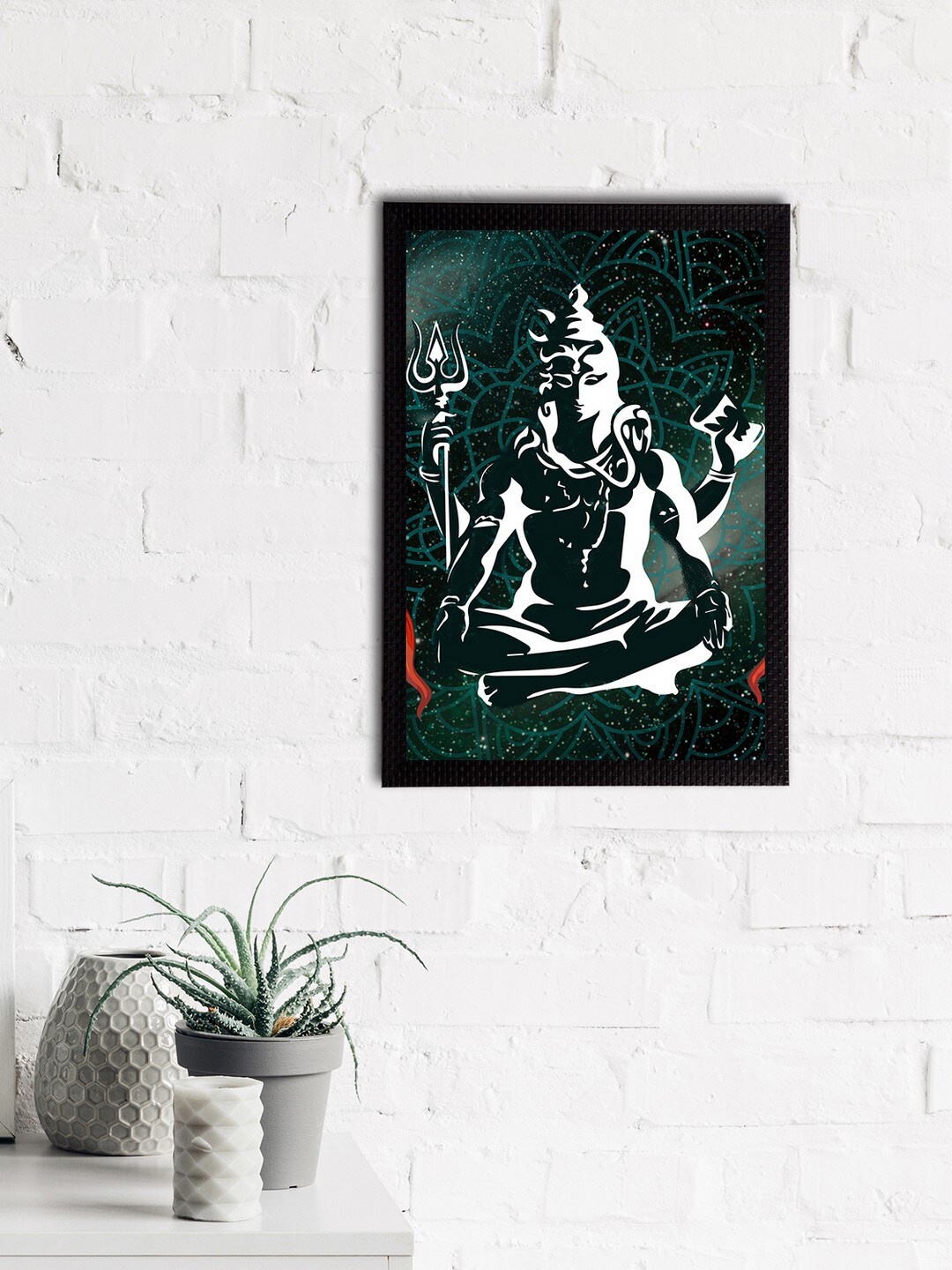 eCraftIndia Green & Black Lord Shiva Satin Matt Texture Framed UV Wall Art