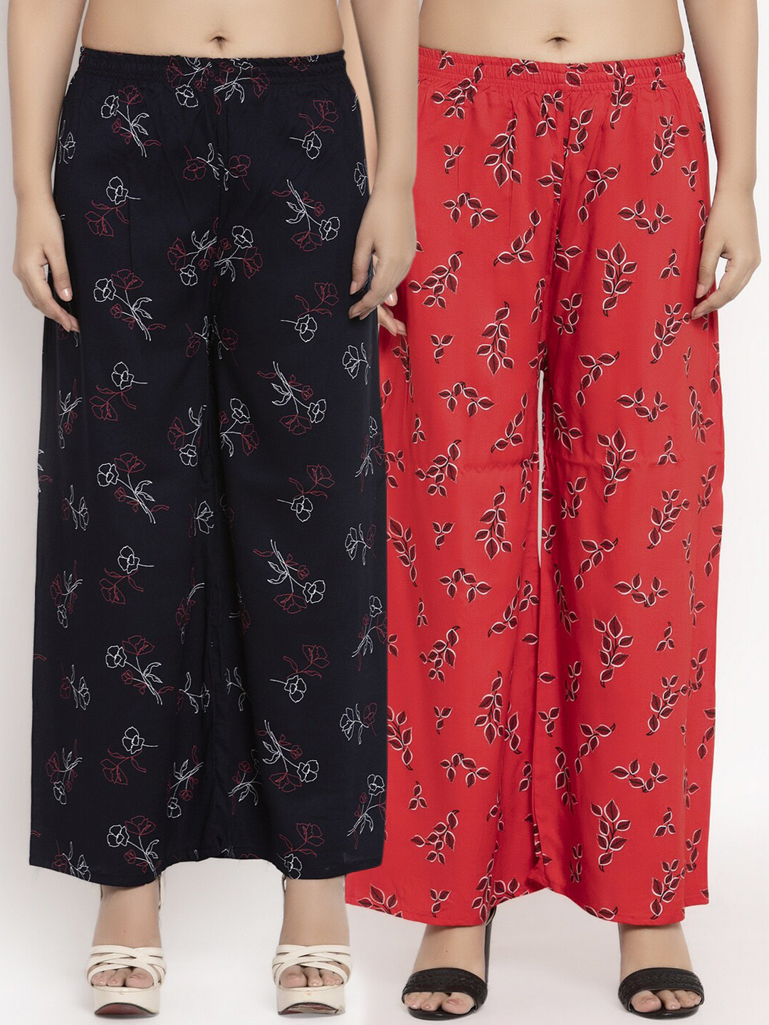 

KLOTTHE Women Pack Of 2 Printed Straight Palazzos, Red
