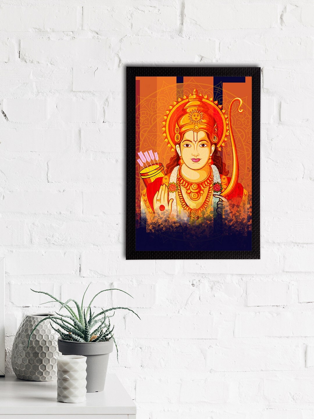 

eCraftIndia Orange & Beige Lord Ram Satin Matt Textured UV Wall Painting