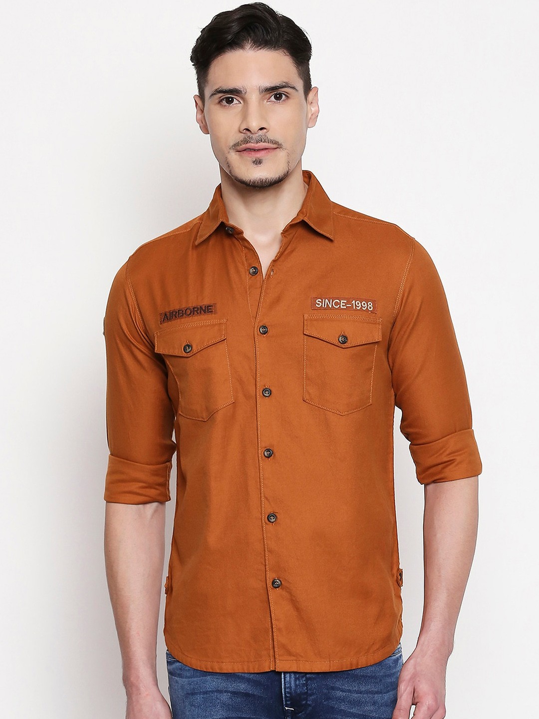 

Mufti Men Rust Slim Fit Solid Casual Shirt