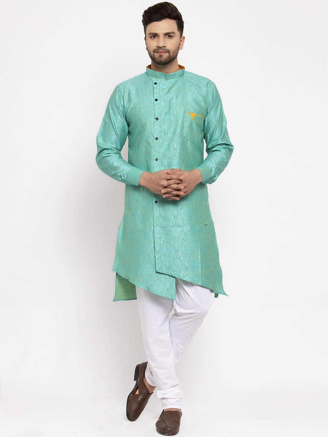 KLOTTHE Men Green Solid A-Line Kurta