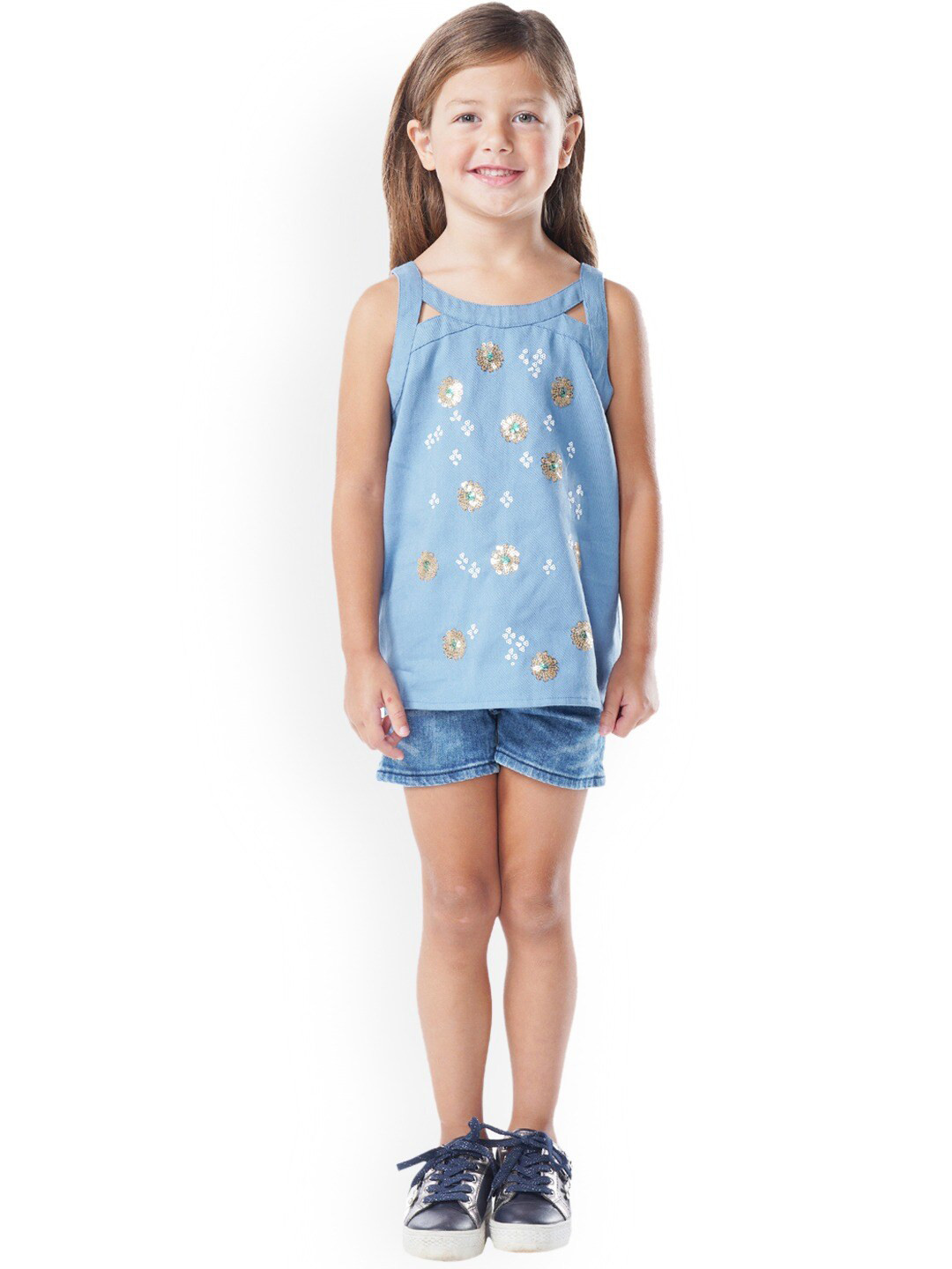 

Cherry Crumble Girls Blue Printed Tank Top