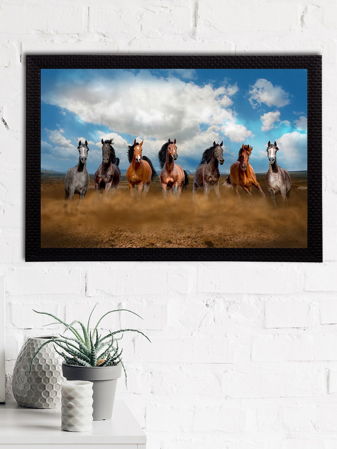 

eCraftIndia Blue & Brown 7 Lucky Running Horses Satin Matt Textured UV Wall Painting