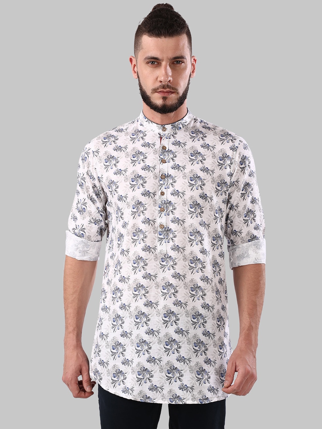 

Ethnix by Raymond Men Blue & White Printed Pathani Kurta