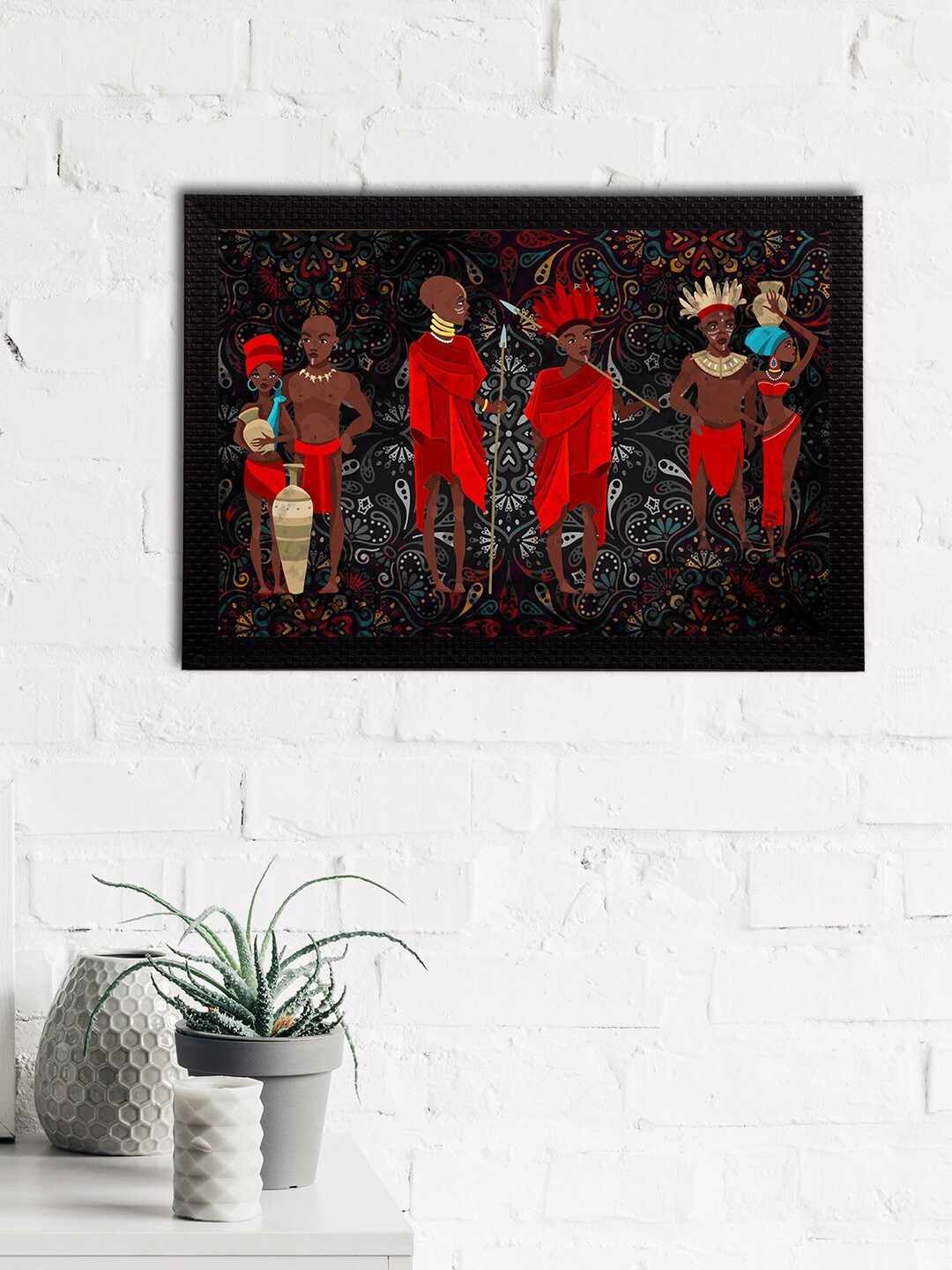 

eCraftIndia Black & Rust Red Tribal Theme Satin Matt Textured UV Wall Painting