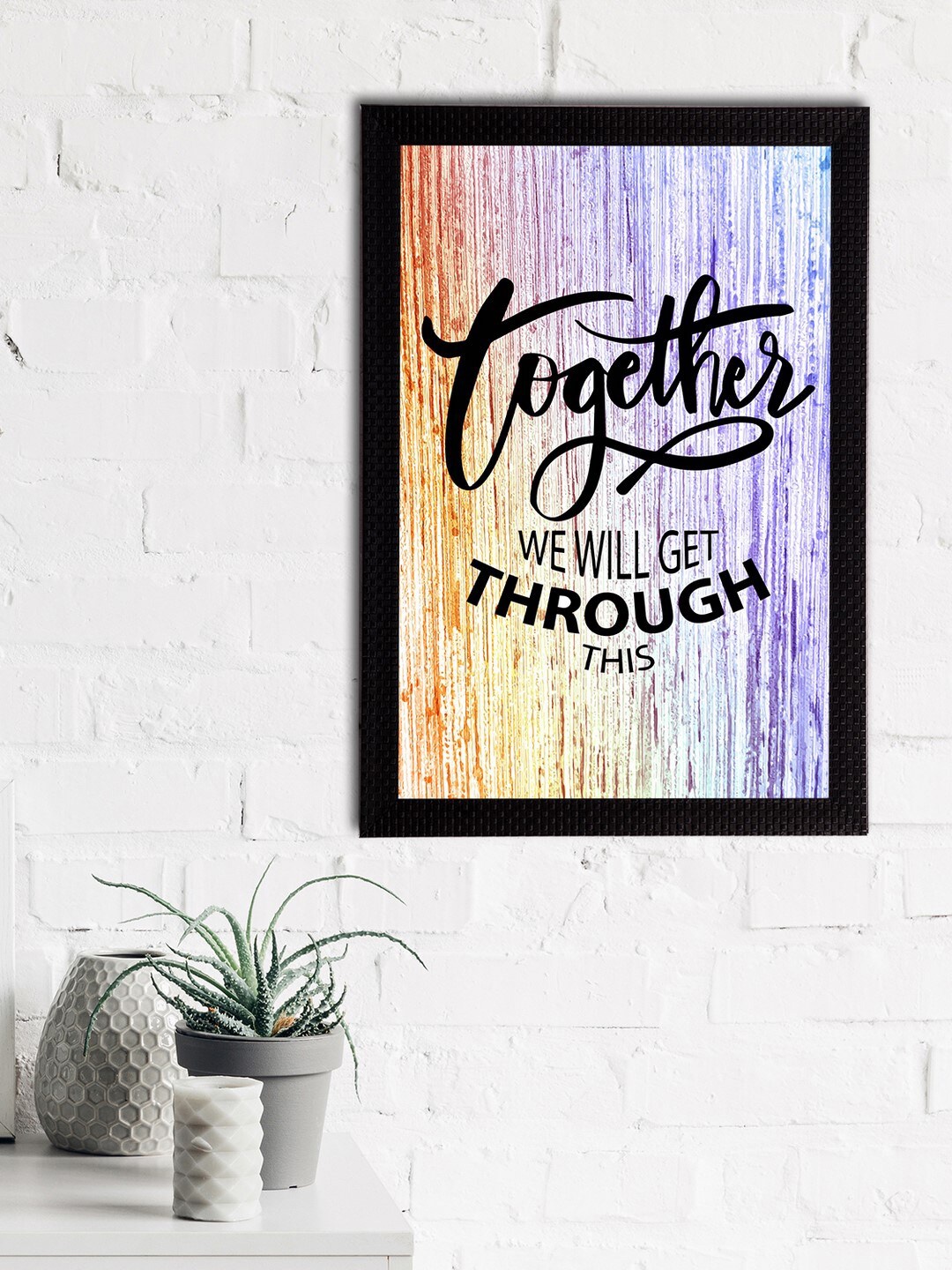 

eCraftIndia Purple & Yellow Together We Will Get Through This Printed Textured UV Wall Art